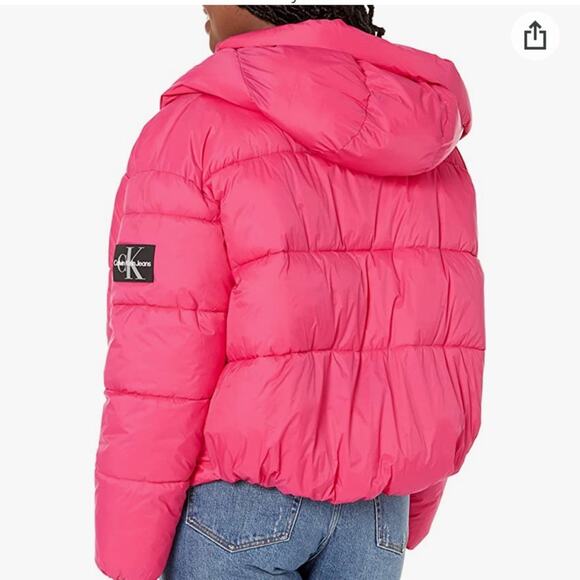Calvin Klein Hooded Boxy Pink Puffer Jacket NWT Oversized Women's Size XL - Picture 2 of 7